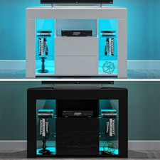 Modern Corner Unit TV Stand Cabinet High Gloss Door & Matt Body RGB LED Lighting