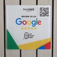 NFC Google Review Plate With QR CODE White Acrylic Plaque Sticker, Shops & Cafés