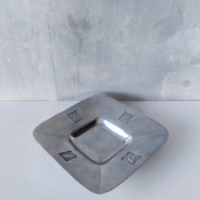 Vintage 00s chunky cast aluminium serving dish platter leaf motif silver