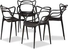 Set of 4 Master Style Modern Black Polypropylene Plastic Dining Chairs Stackable