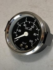 Lucas Classic Car 52mm Oil / Air Pressure Gauge 100 PSI Black Face Chrome Dial