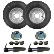 Trailer Axle Set 2 x Hubs 2 x Stub Axles 2 x 8" Wheels 4ply Metal Hub Caps