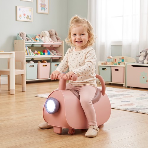Children push along car - along, pink