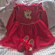 Beautiful Sparkly Party Dress For Christmas   Red And Gold,Age 4-5 with shoes 9