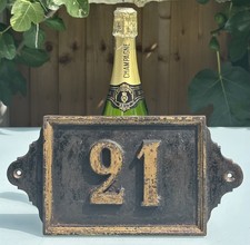 LARGE ANTIQUE FRENCH CAST IRON HOUSE NUMBER TWENTY ONE 21 SIGN, 34x16.5cm, 1900s