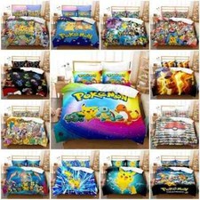 3D Pokemon Pikachu Quilt Duvet Cover Pillowcase Bedding Set Single Double Gifts