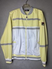 Retro Fila White Line Track Top Yellow White Large Vintage 80s Casuals
