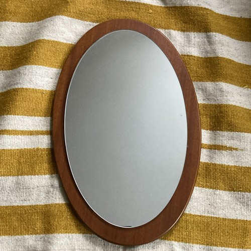 Vintage teak mirror oval wall - vintage,