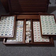 House of Marble Mahjong 90s Ed, 152 Tiles, Racks. Thick Bone And Bamboo.