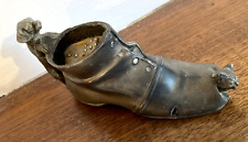 ANTIQUE PEWTER  SHOE/BOOT -DOG AND CAT PIN CUSHION /VESTA MATCH HOLDER . 