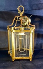 A Vintage Brass Hall or Porch Lantern. Etched Glass Panels.