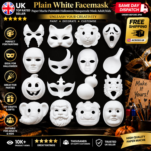 Plain white facemask - white, paper