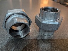 2 x George fischer Malleable Iron 1 1/4" Union Pipe Coupling. Galvanized female 