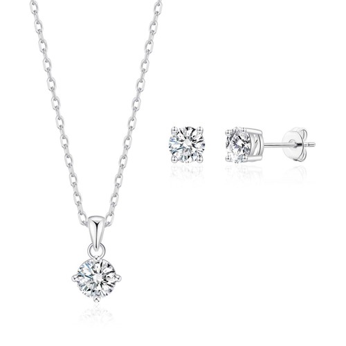 Silver plated round solitaire - silver,