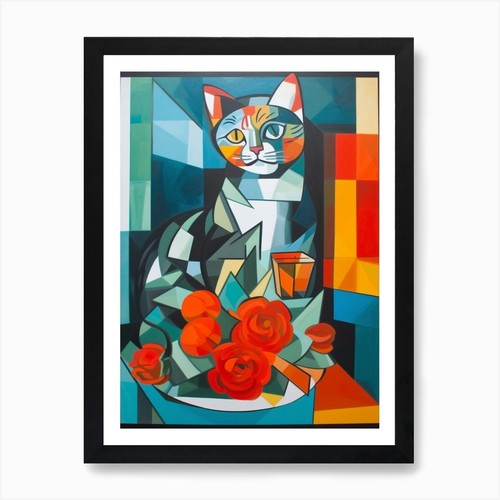 Gladoli with cat cubism - cat,