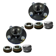 Pair of Black Trailer Wheel Hubs 4 Stud 4" PCD Taper Bearing -SUIT 1" Axle Shaft