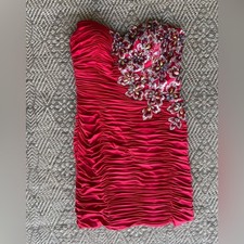 Tony Bowls Red Mini Dress Strapless Floral Sequins Prom Gala Gown Womens SZ 12