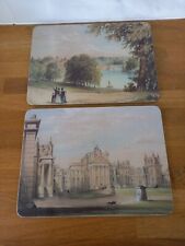 2 MELAMINE TABLE MATS ENGLAND Pen Drawing Pastel Paint Scene 
