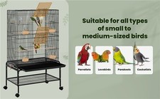 Metal Bird Cage Large Rolling Parrot Budgie Cage for Cockatiel Conure Lovebirds