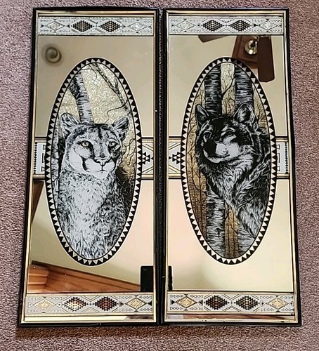 Vtg wolf mountain lion - &, wood