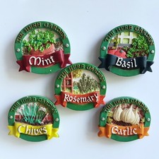 Vintage Ceramic Herb Themed Fridge Magnets x5