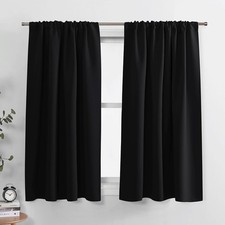 PONY DANCE Black Short Blackout Curtains for Kitchen 45 Inch Long, Thermal Insu