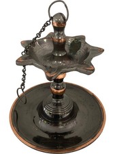Diya Diwali Oil lamp Anodized Metal with Copper Accents Heavy with Chain Home