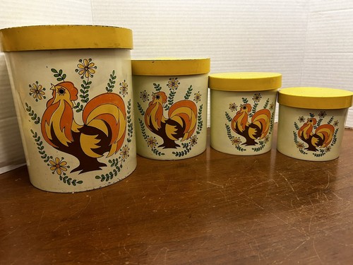 Vintage metal rooster canister - vintage,