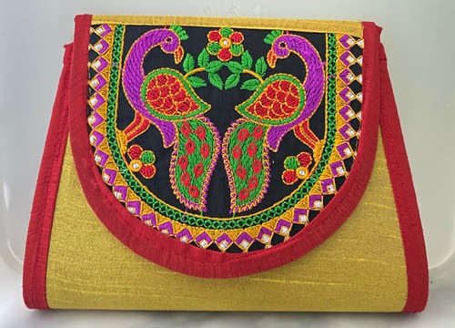 Yellow indian embroidered bag - indian,