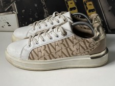 RIVER ISLAND Ladies White Beige Low Top Monogram Platform Trainers UK 7, EU 40
