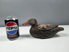 Painted Pottery Duck With Removeable Lid - Storage - Some Wear - 23.5 cm Length
