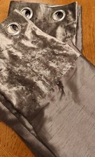 Sienna Pair Of Crushed Velvet Band Curtains Fully Lined Eyelet Faux Silk Silver 