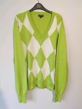 Galvin Green Golf Sweater Green White Diamond Jumper Merino Wool L 44" Used