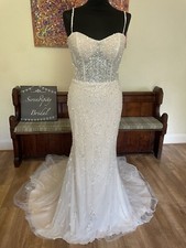 Justin Alexander Glo 88339 Sequin Sand Gold Fit Flare Wedding Dress Size 12