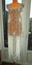 L13 VTG ULTRA SHEER WHITE BLUE GREEN FLORAL FRILL 70'S NIGHTDRESS S/M 40" BUST