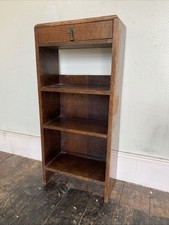 Antique Wooden Bookcase With 3 Vintage Shelves & Drawer With Brass Handle