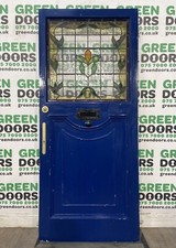 1930S EDWARDIAN FRONT DOOR WOOD WOODEN BESPOKE EXTERNAL EXTERIOR STAINED GLASS