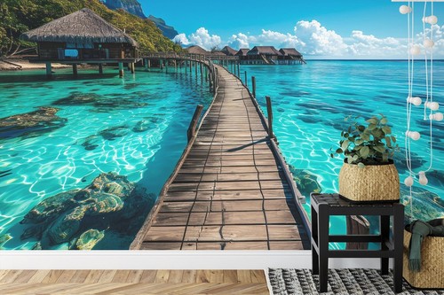 Tropical paradise wooden pier - wooden,