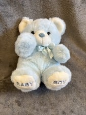 Metro Fluffy Teddy Bear Blue Bow Baby Boy Motive On The Feet Soft Plush Toy 11"