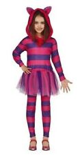 Girls Cheshire Cat Costume Kids Alice In Wonderland Childs Fairy Tale Outfit New