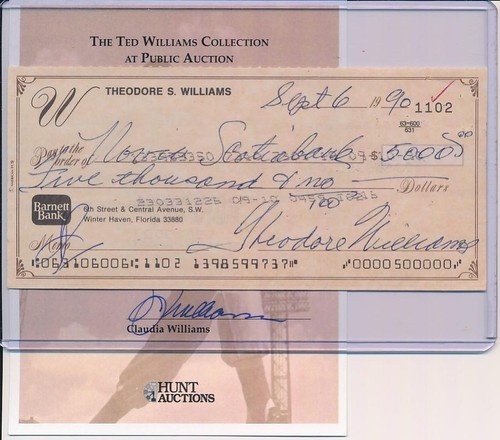 Ted williams check autograph - williams,
