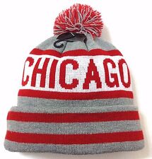 new CHICAGO POM BEANIE Men/Women Winter Knit Ski Bulls/Blackhawks Colors Retro