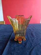 Vintage Art Deco 1930s Sowerby C2631 Amber Moulded Glass Chevron Vase 