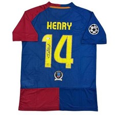 Autographed/Signed Thierry Henry FC Barcelona Blue Soccer Jersey Beckett BAS COA