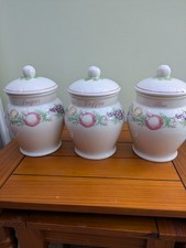 SET OF 3 VINTAGE BOOTS "ORCHARD" CERAMIC TEA,COFFEE & SUGAR LIDDED STORAGE JARS