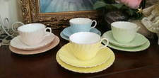 VINTAGE AYNSLEY SWIRL PASTEL TRIOS - HANDPAINTED AND INITIALLED BY THE ARTIST