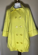 M&S Per Una Coat Uk 10 Yellow ~Linen Blend Jacket Fully Lined Mid Length Pockets