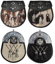 REAL LEATHER SCOTTISH HIGHLAND WEAR CELTIC SPORRAN & CHAIN BELT KILT ACCESSORIES