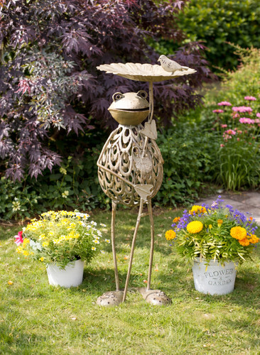 Metal frog bird - metal, garden