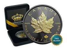 2025 1oz Silver Canada Canada Maple Leaf 24kt Gold Black Empire 500 #231!